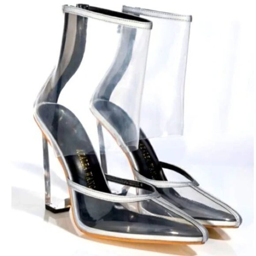 Azalea Wang ‘Kitty Reflective’ Wedge Clear Booties Size 8.5